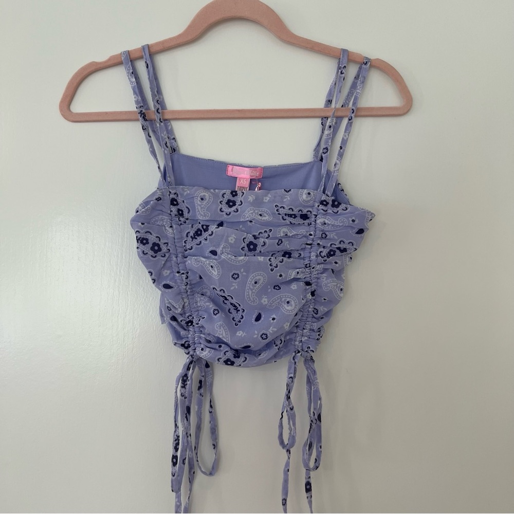 Sugar Thrillz Lilac Paisley Runched Crop Top